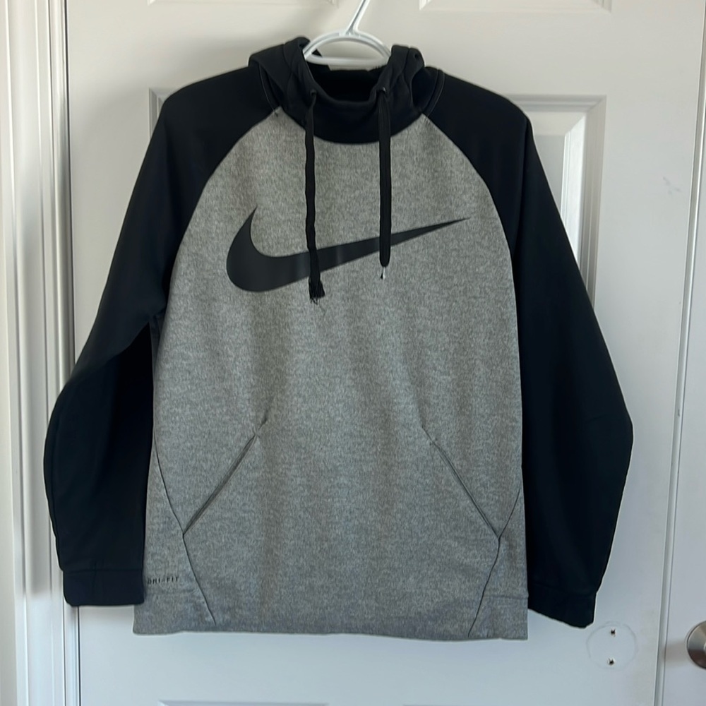 NIke Dri Fit Gray Black Mens Hoodie Sweatshirt Long Sleeve Size Small
